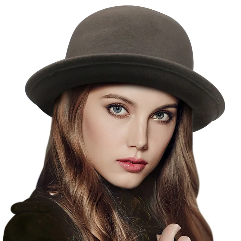 2016 Vintage Women Lady Cute Trendy Wool Felt Bowler Derby Fedora Hat Cap Spring Hats Caps 9 Colors In Stock 20