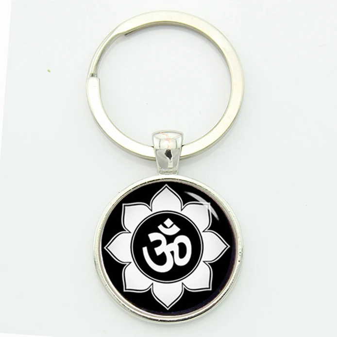 JWEIJIAO Om Ohm Aum Namaste Yoga Symbol key chain charming Black and white Yoga logo keychain Indian style keyholder KC481