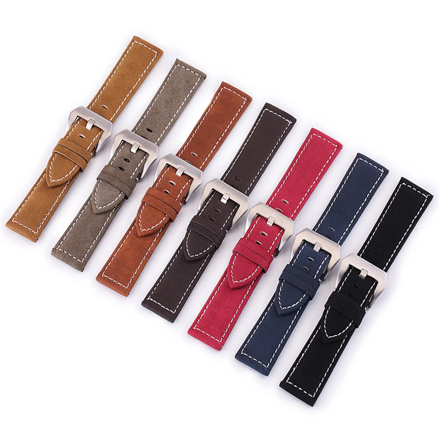 New Black Brown Blue Red Retro Matte Leather Watch Band 18mm 20mm 22mm 24mm Leather Strap Stainless Steel Buckle Watchbands