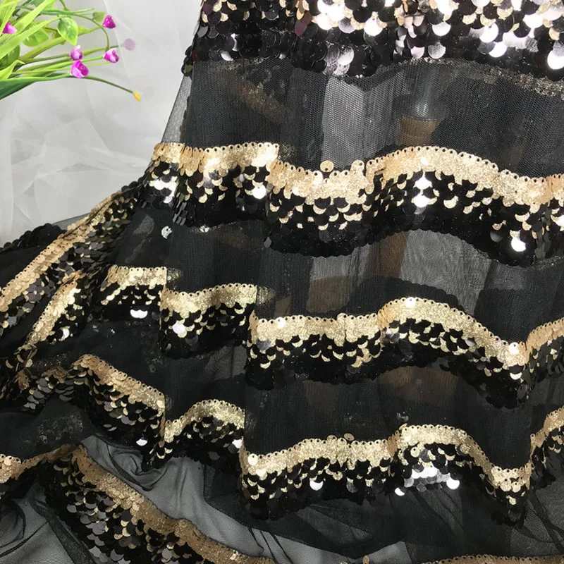 Sequins mesh fabric,Deep Blue stripes spangly cloth,Designer glisten material, Perform dance dress, 90cmx120cm