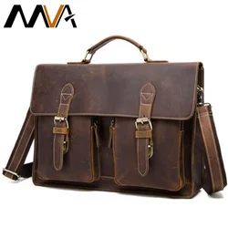 MVA Crazy Horse Leather Men Briefcases Genuine Leather Laptop Bag Men's Briefcases Office Bags for Men Messenger Bags 9033