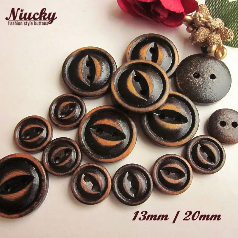 Niucky buttons 20mm / 13mm 2 holes Coffee made old fish eye wood sewing buttons for craft decoration sewing supplies W0101-040