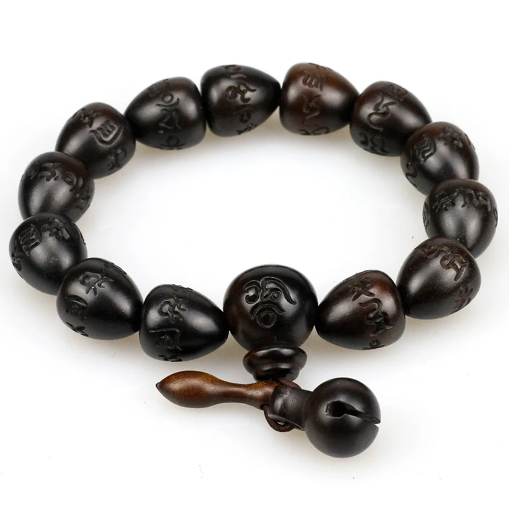 Natural Lightning Stroke Jujube Vintage Wood Buddhism Prayer Heart Beads Bracelets Men Women Six Words Mantra Tibetan Jewelry