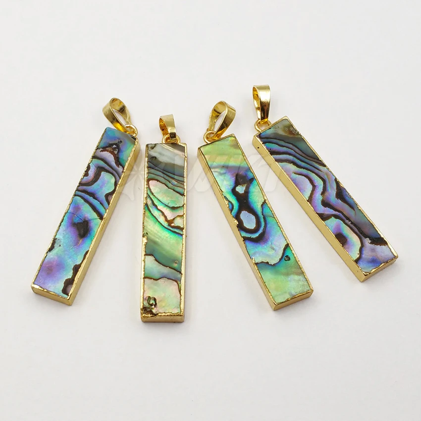 

WT-P1165 Wholesale natural abalone shelle pendant with 24K gold trim rectangle shape shell pendant for jewelry making 9*40 mm