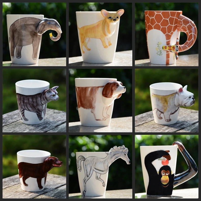 Creative Gift Ceramic Coffee Milk Ttea Mug 3D Animal Shape Hand Painted Deer Giraffe Cow Monkey Dog Cat Camel Elephant Horse Cup