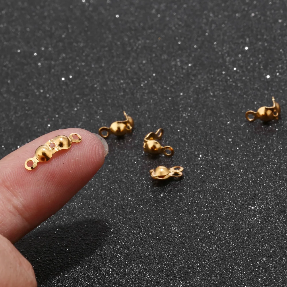 200pcs 304 Stainless Steel Gold Bead Tips Knot Covers for Jewelry Making DIY Findings Crafts  2.5mm/3mm Ball