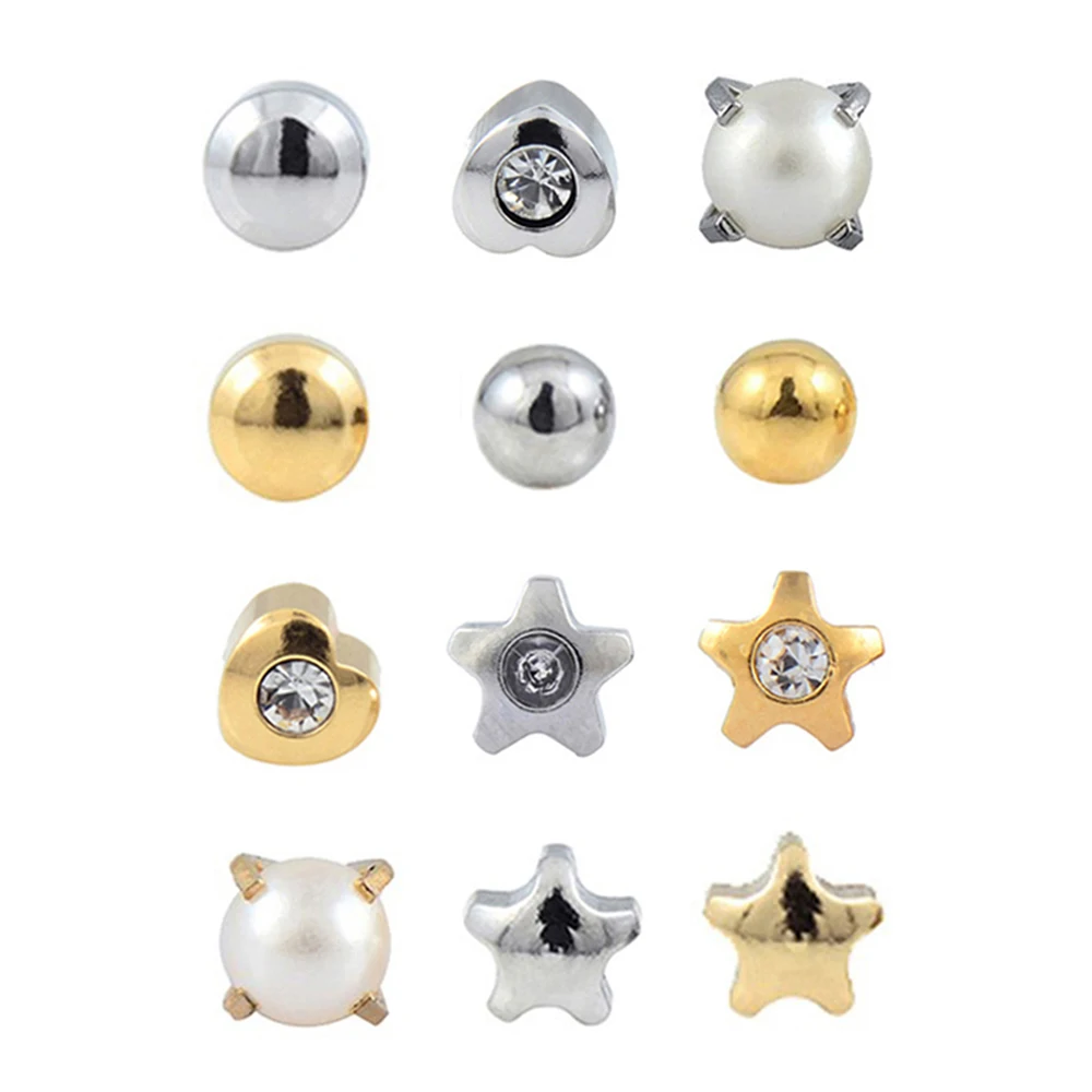Pair of Ear Piercing Stud Earring Jewelry with CZ Gem Crystal Fashion Style Star Heart Pearl Butterfly Charm Daisy Flower