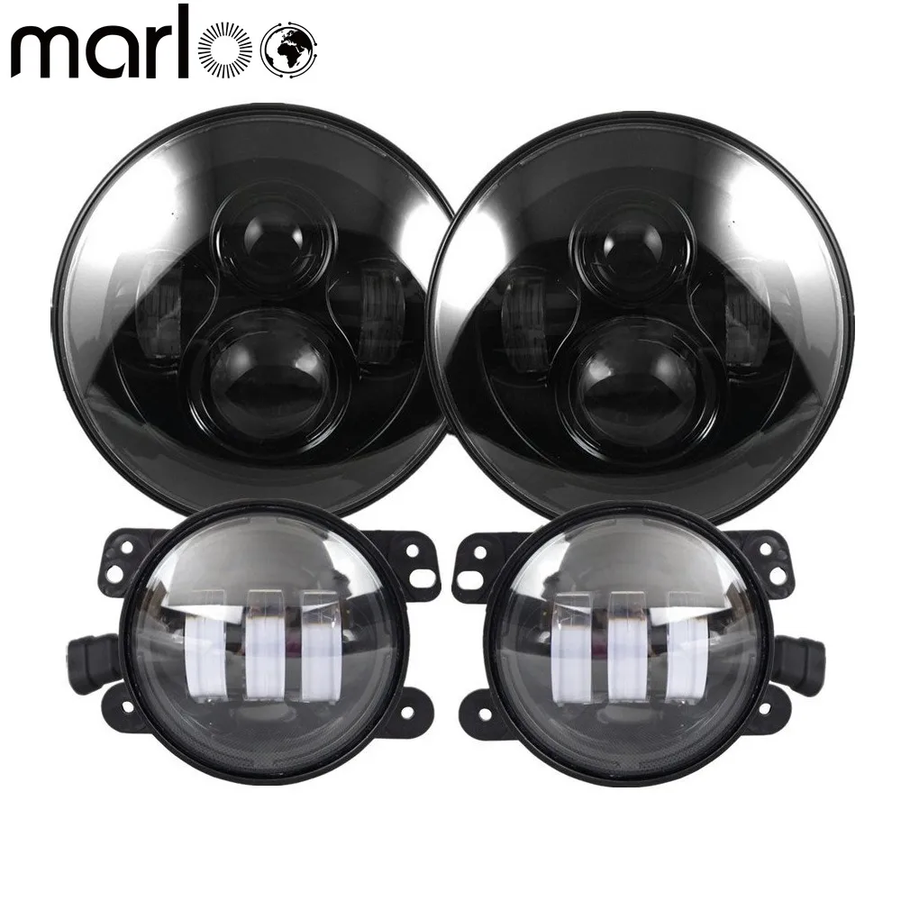 Car Accessories 7 inch LED Headlights With 4Inch Front Bumper Fog Lights For Jeep Wrangler JK Sahara Rubicon Freedom 2007-2017