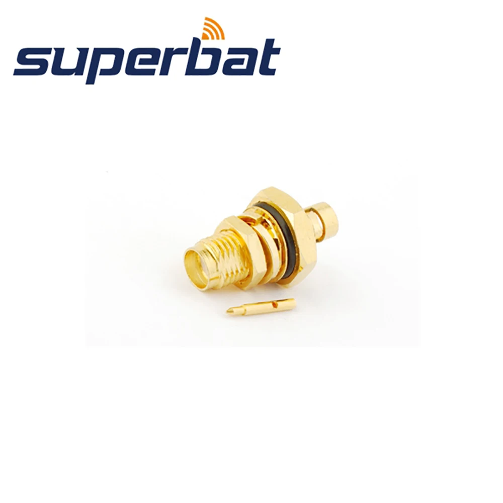 Superbat 10pcs 50 ohm RP-SMA Female(Male pin) Straight Bulkhead O-ring Connector for Semi-rigid Cable.141 RG402