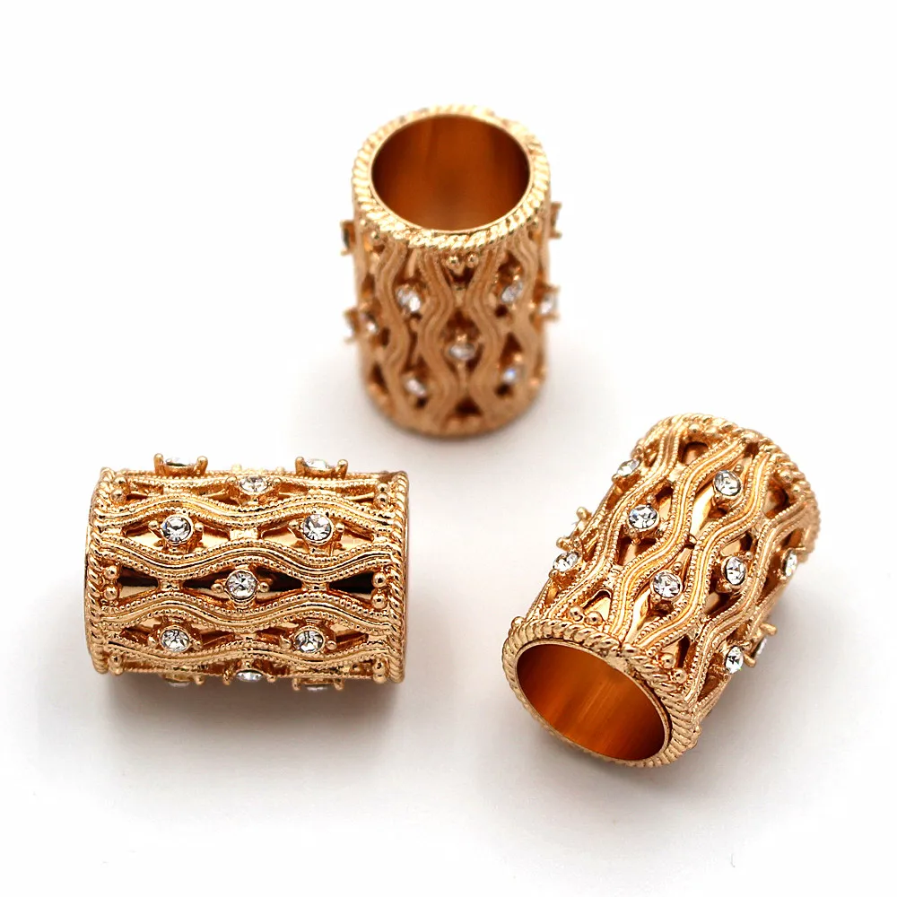 

African Spacer Beads Hollow Connector Big Hole Tube Beading Paved Rhinestone Findings DIY for Nigerian Men Women Wedding Jewelry