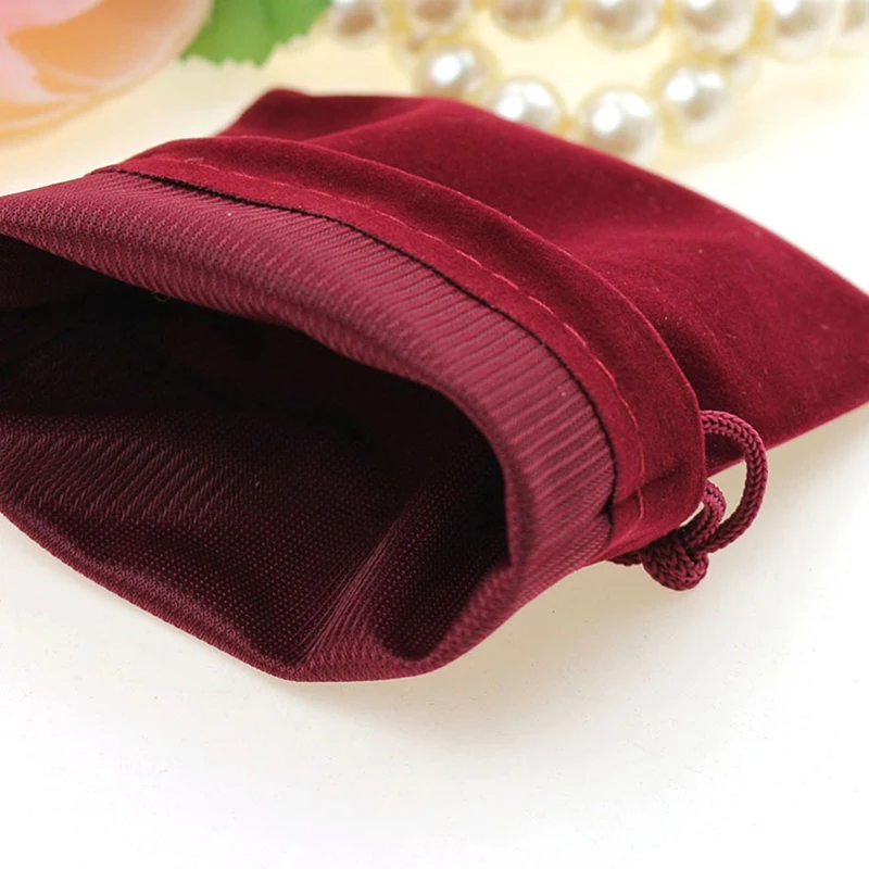 10*12cm 20pcs Wine Red Jewelry Velvet Bags For Packing Gifts Handmade Diy Women Jewellery Pouches Flannel Bag Drawstring Bag