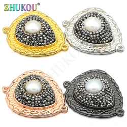 26*33mm Natural Pearl Paved Zircon Natural Gen Stone Beads Connectors for Diy Jewelry Findings, Model: VS216