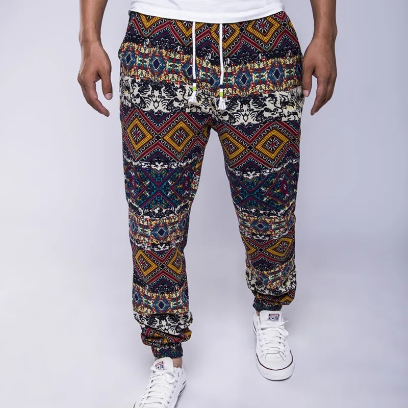 

HOO 2024 male cotton and linen loose tether trousers casual printed comfortable breathable trousers