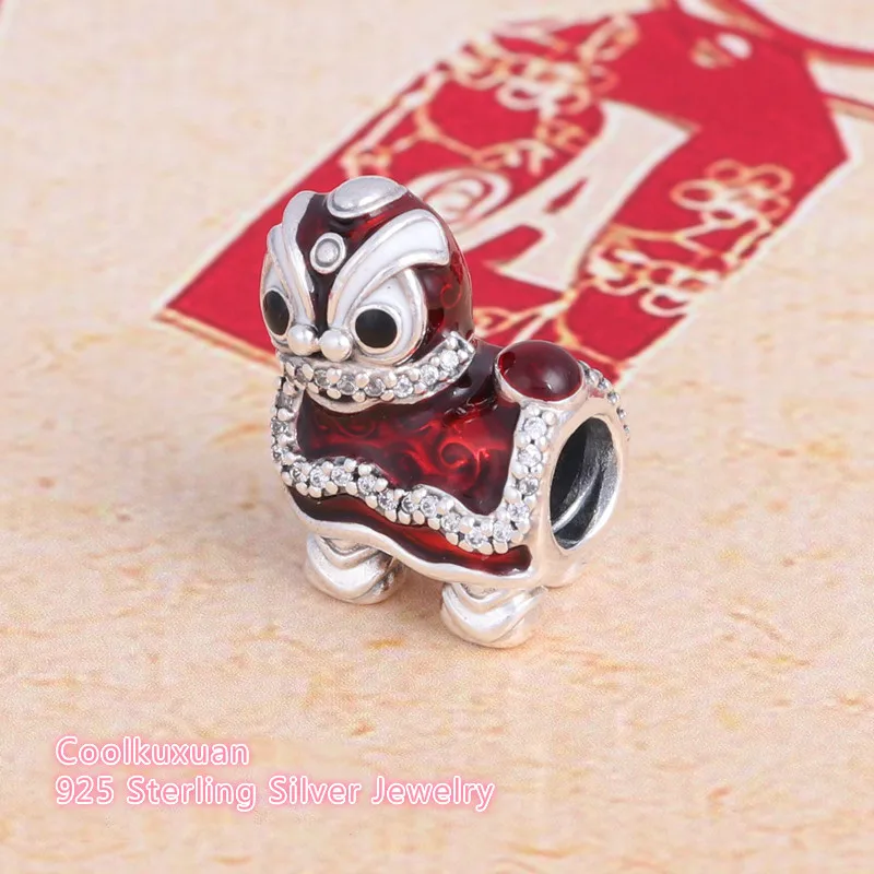 Valentine's Day Dancing Lion Beads 925 Sterling Silver Multicolor Enamel Animals Charm Bead Fits Pandora bracelet DIY