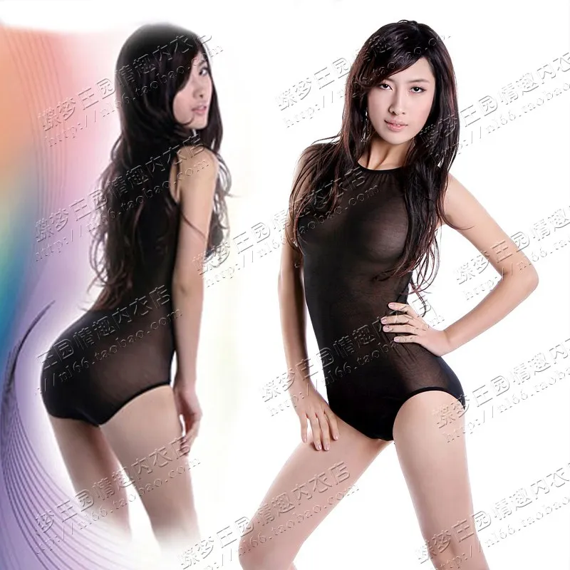 Body transparente ultrafino sin costuras para hombre o mujer, medias sexys sin mangas con cuello redondo, ropa de dormir divertida y ajustada, color negro