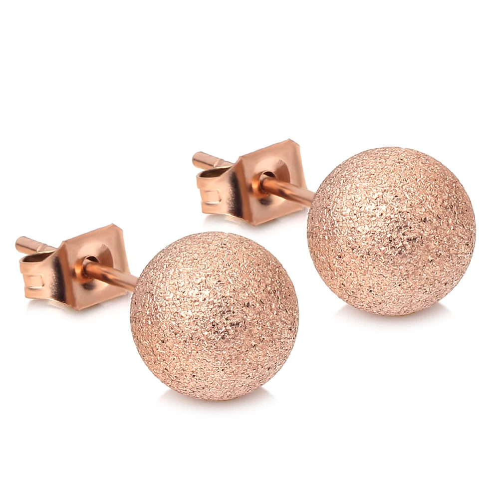 Classic Style Size 6mm 8mm Stainless Steel Ball Earrings Rose Gold-Color Plating Stud Earrings For Women