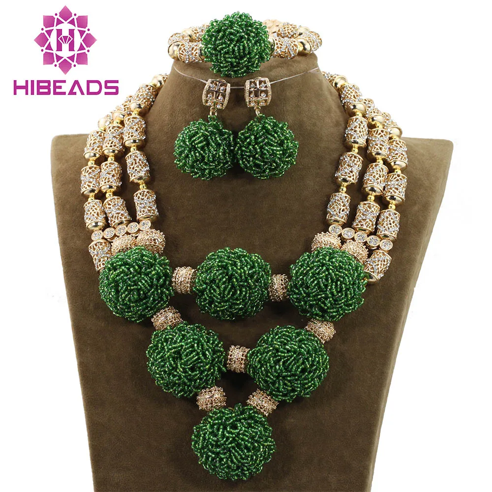 New Design African Wedding Bridal Magnificent Green Crystal Sets Nigerian Women Beads Necklace Jewelry Set Free Shipping ABH275