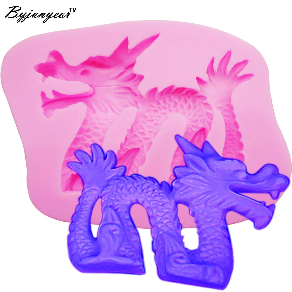 Byjunyeor M691 Dragon UV Resin Silicone Mold Fondant Chocolate Candy Lollipop Crystal Epoxy Soft Clay Bake Tools