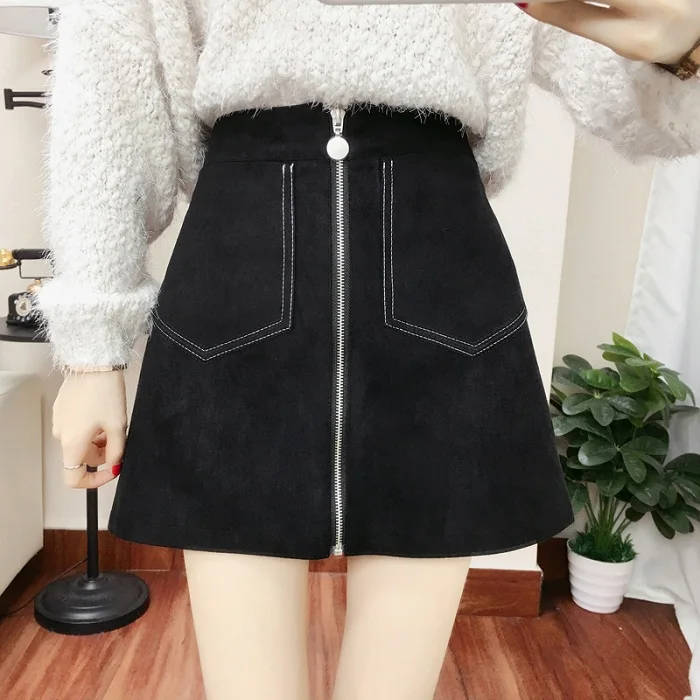 

2019 Large size women's spring skirt wild skirt slim a word skirt zip skirt DQ751