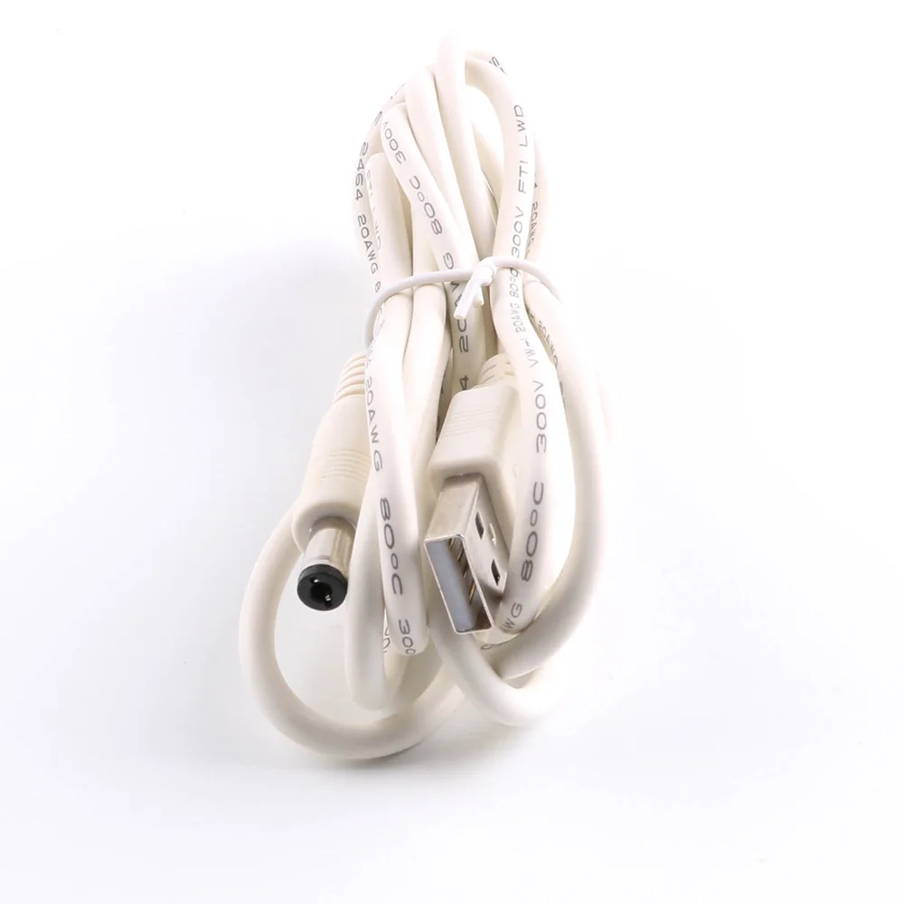 Top quality 24AWG Wire Gauge Standard USB to DC 5.5/2.1mm 5.5x2.1mm 5.5 mm/2.1 mm 5 Volt barrel power jack cable 1.0m