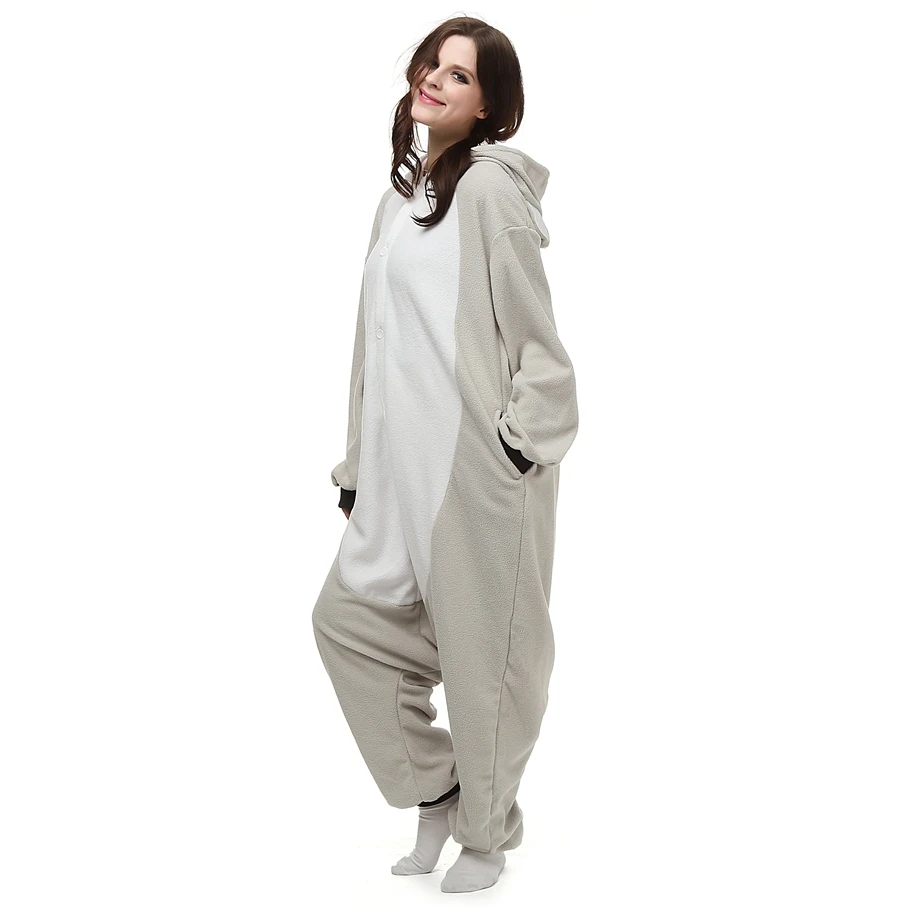 Erwachsene Polar Fleece Kigurumi Frauen Anime Cosplay Kostüm Männer Grau Koala Tier Onesies Pyjama Halloween Karneval Party Overall