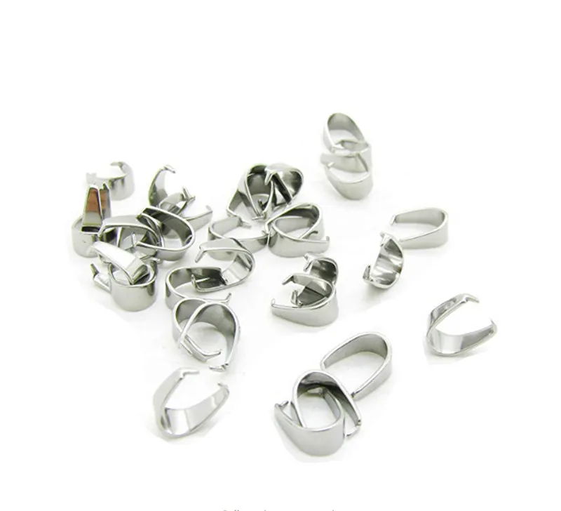 100pcs 3X7/4X9/5X10mm Stainless Steel Hook Pendant Clasp Pinch Clips Bail Pendants for DIY Necklace Jewelry Findings Accessories