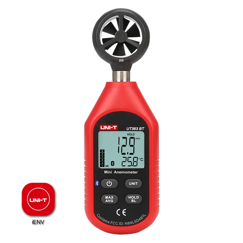 UNI-T UT363/UT363BT Mini anemometro; mini misuratori di velocità e temperatura del vento/indicatore del vento/misurazione della velocità del vento
