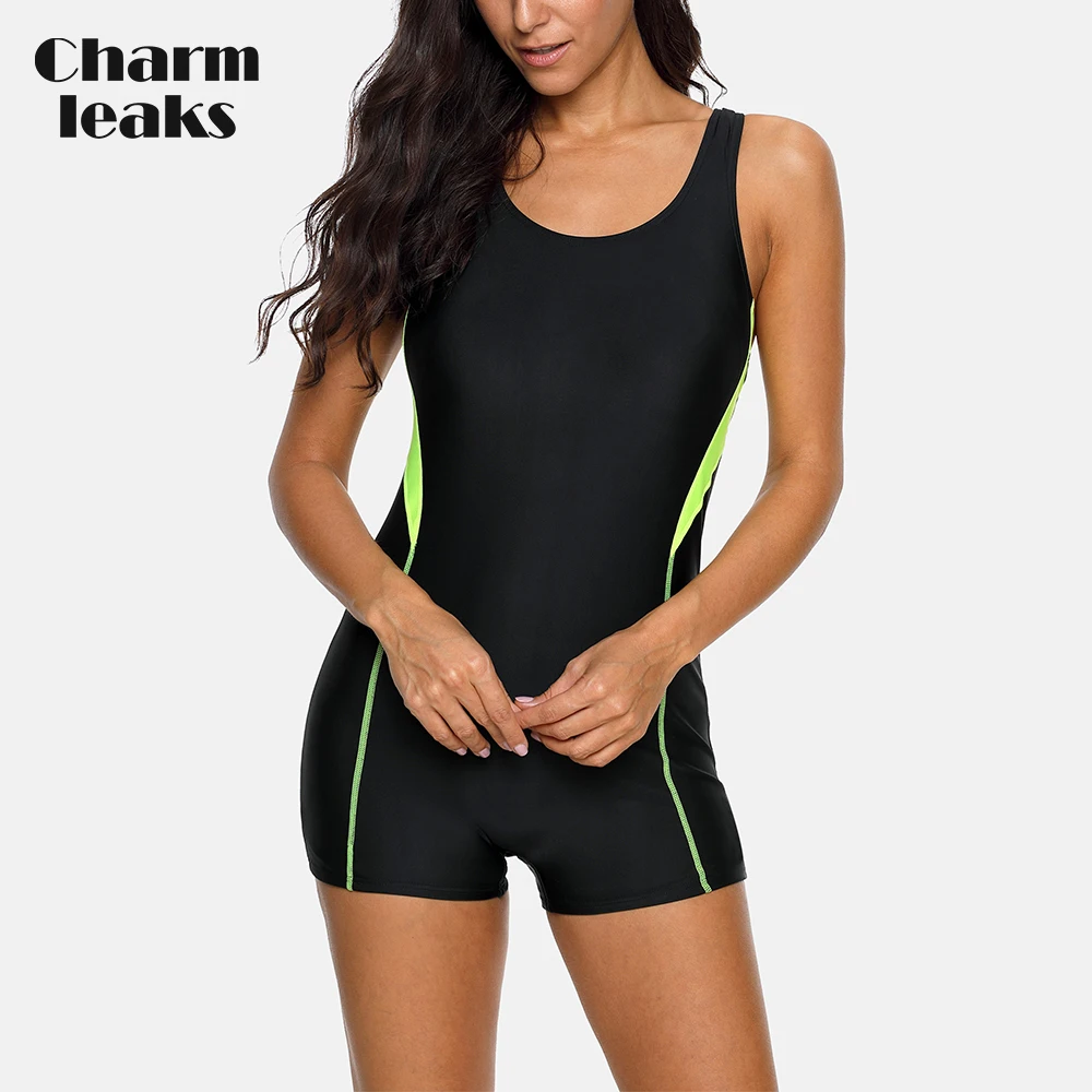 

Charmleaks Women One Piece Sports Swimsuit Ladies Athletic Swimwear Racerback Padded Bikini Boyleg Beach Wear Bathing Suits