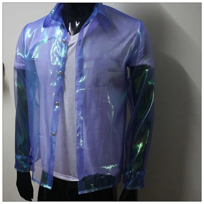 Classic MJ Michael Jackson This is it Punk Bule transparent shirt  Show Performance XXS-XXXL