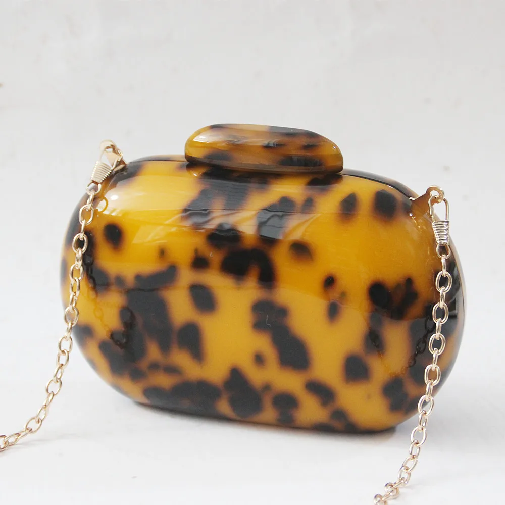 New Brand Fashion Wallet Women Acrylic Cute Round Leopard Print EveningBag Woman Luxury Wedding Party Prom Handbag Causal Clutch