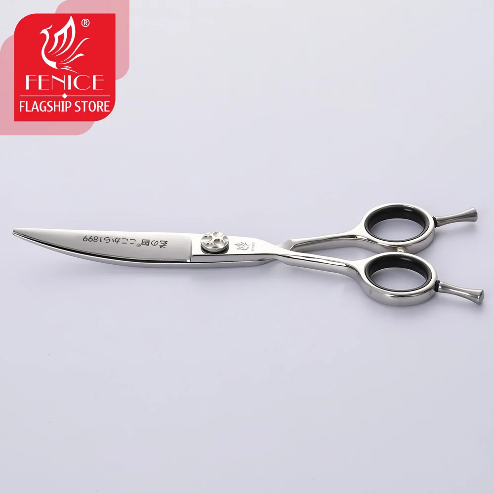 Fenice 6,0 inch slide Schere Professionelle Japan 440C Edelstahl Links Hand Schere Gebogene Schere Haar Barber Salon Werkzeuge