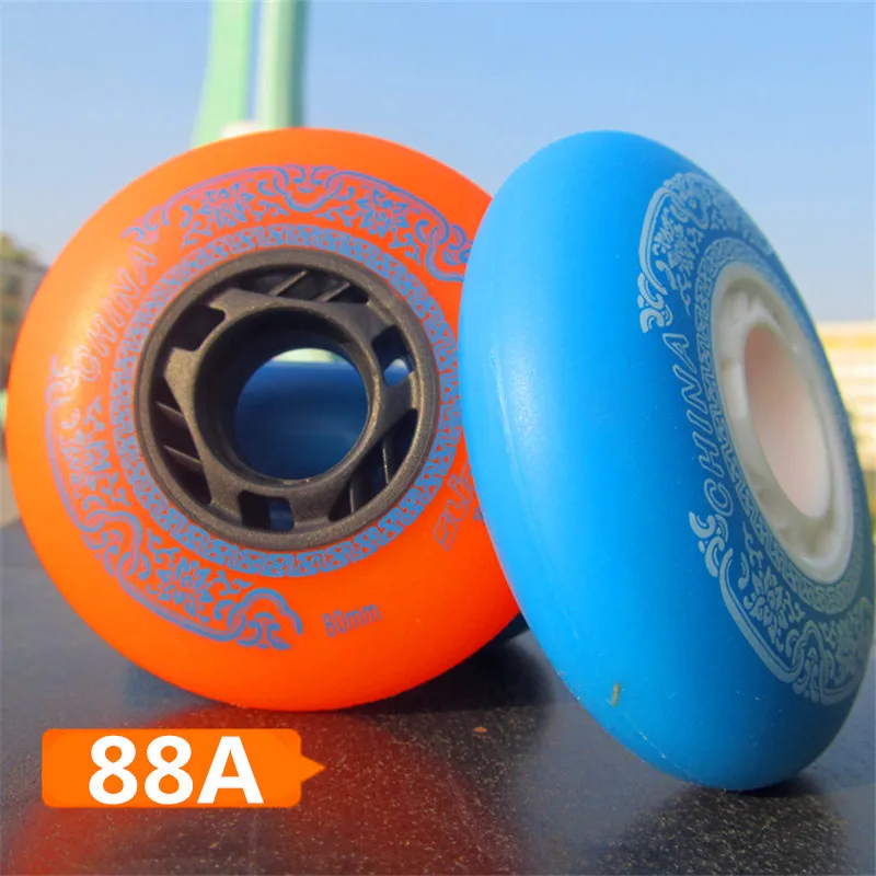 Famous Chinese Branded Slide Wheel for Sliding Inline Skates, 88A 90A Duro with Orange Blue 80mm 76mm 72mm 4 pcs/lot