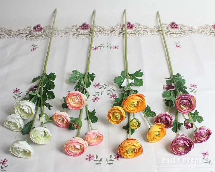 

wholesale 5 heads artificial Ranunculus asiaticus flower bundle fake Persian Buttercup silk Tea Rose decorative flowers 12pcs