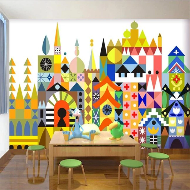 

Custom wallpaper 3d oil painting architecture streetscape mural hand-painted cubes cartoon castle children's room 3d wallpaper