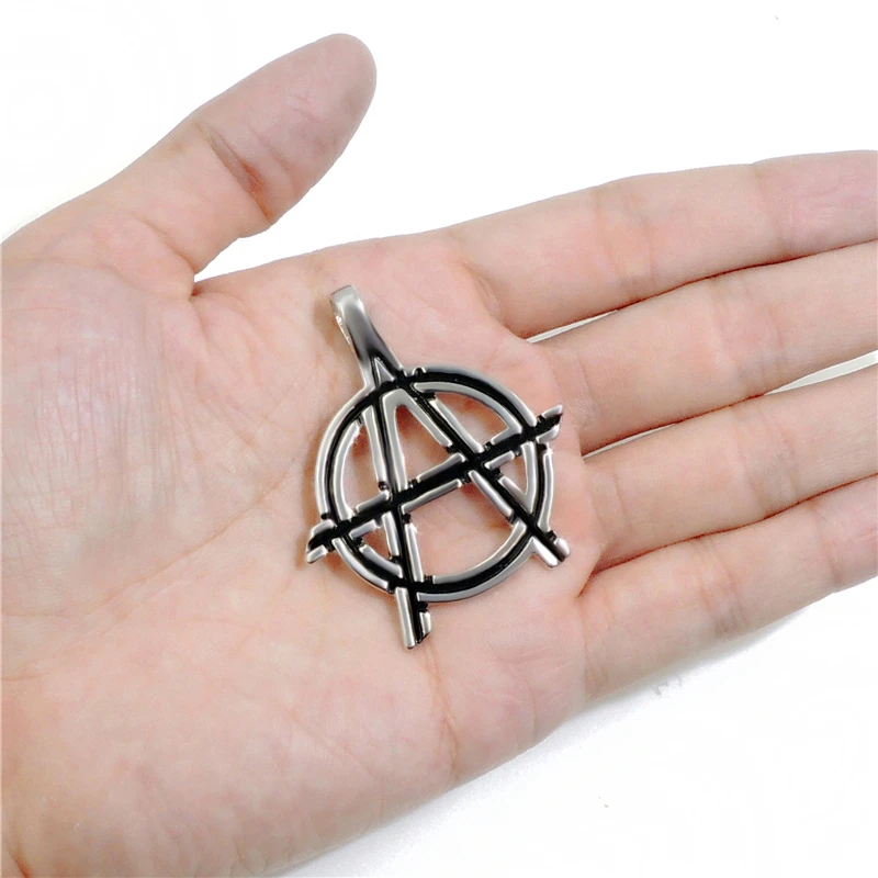 Anarchy Symbol Pendant Necklace for Men Boy Women Black Pendant with Leather Necklace Jewelry LP216