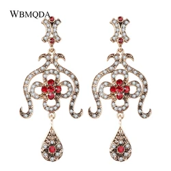 Bohemian Indian Long Earrings For Women Vintage Red Crystal Antique Gold Statement Earings Fashion Jewelry 2018