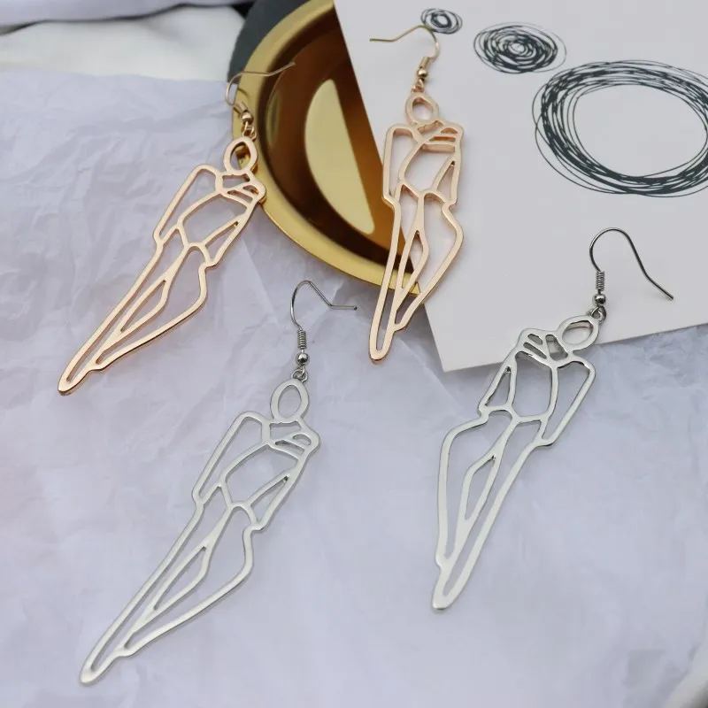 E128 حلق جسم الإنسان المعدني ، المبالغة أزياء شعبية الجوف خارج جسم الإنسان مجردة المعادن انخفاض القرط الطويل ، بالجملة