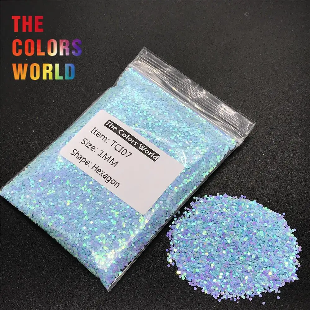 TCI07 Parelmoer Iriserende Lichtblauwe Kleur Hexagon Vorm Nail Glitter Voor Nail Art Decoratie Nail Gel Make DIY Accessorie