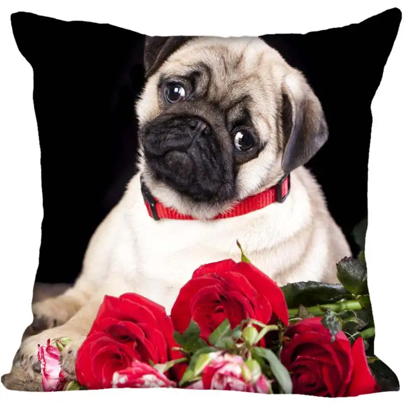 

Custom Dogs Pug Puppy Animal Square Pillowcase Custom Zippered Pillow Cover Case 40x40,45x45cm(One Side)