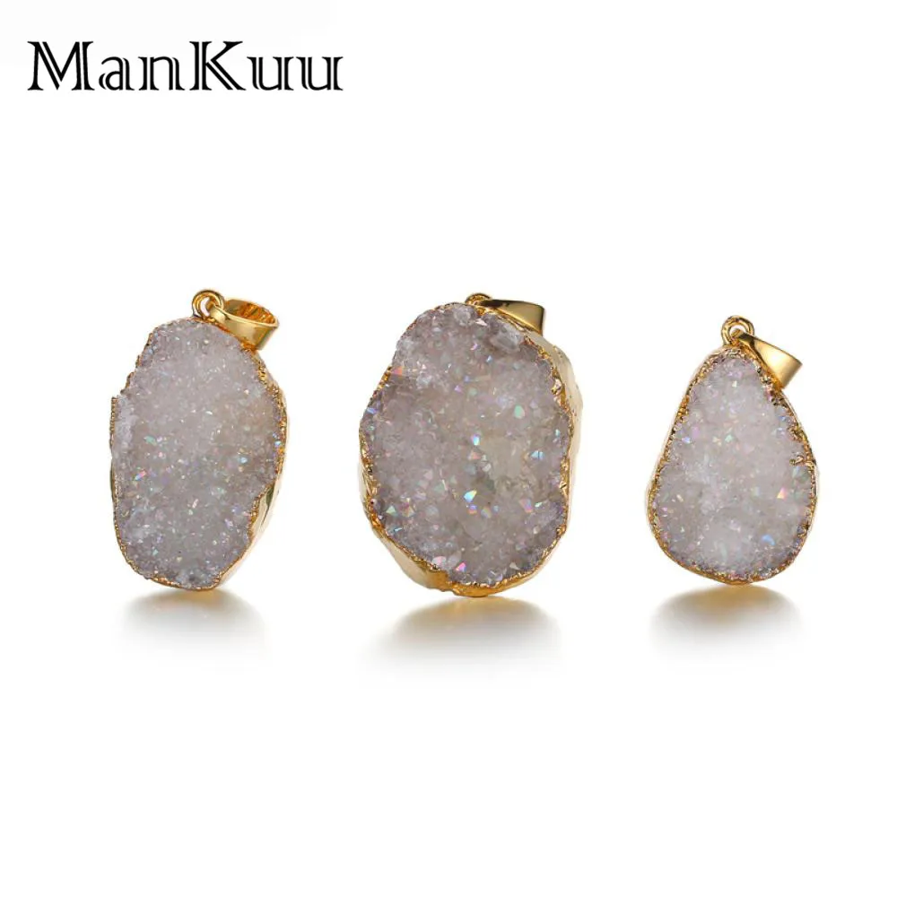 

Mankuu Irregular Natural Stone Pendants Pendulum Gold Plating Crystal Druzy Pendants Sparkling Opal Pendants For Jewelry Making