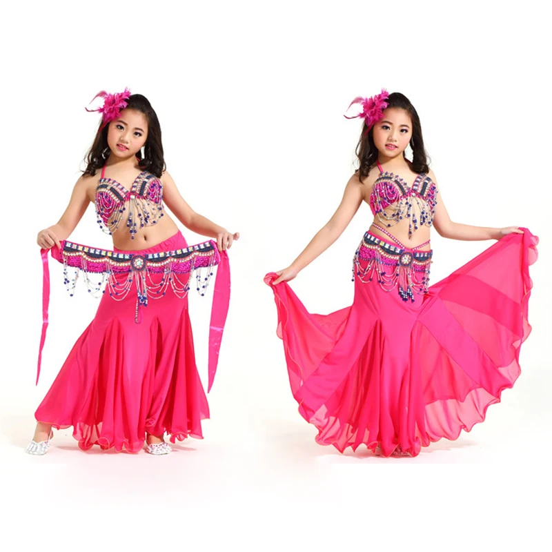 2018 New Children Belly Dance Clothes 3-piece Oriental Outfit Belly Dance Costume Set Competition Fishtai Skirts #865-1