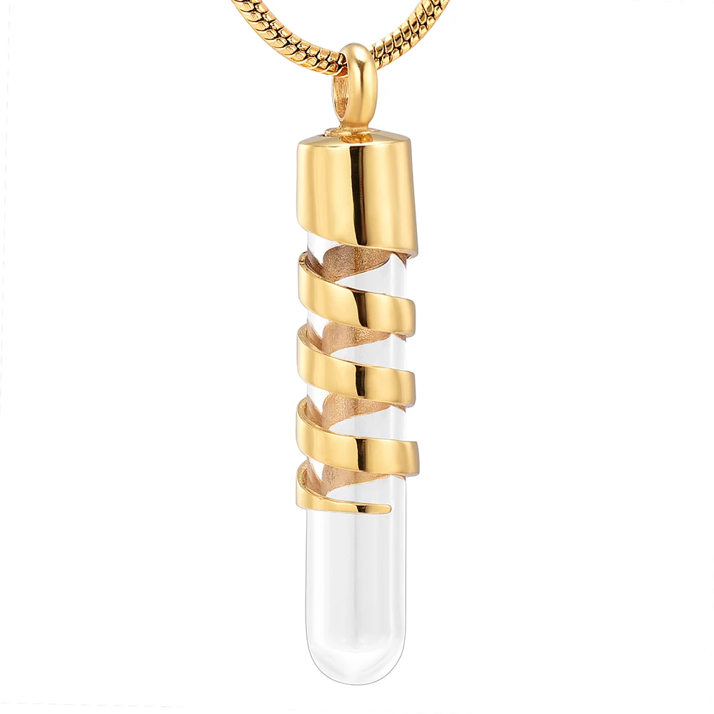 IJD10271 Stainless Steel Glass Container Cylinder Tube Urn Memorial Pendant Necklace,Memorial Ash Keepsake Cremation Jewelry