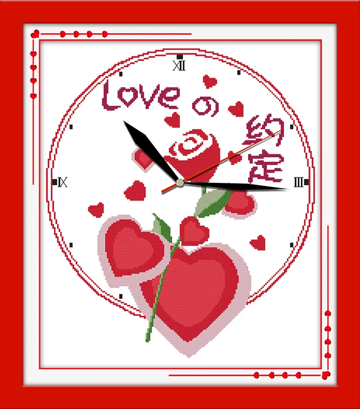 Rose promise cross stitch kit 14ct 11ct count print canvas wall clock stitching embroidery DIY handmade needlework