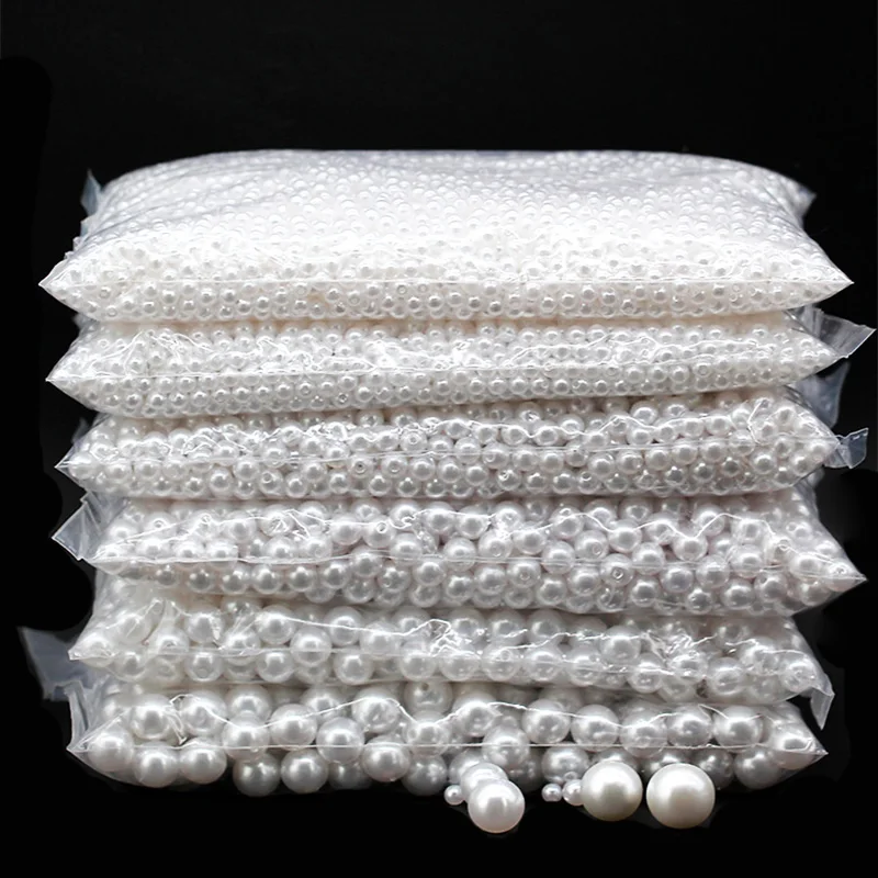 3-25mm Dia Straight Hole White Color Imitation Pearls Beads Round Loose Beads DIY Bracelet Necklace Jewelry Making  Accessories