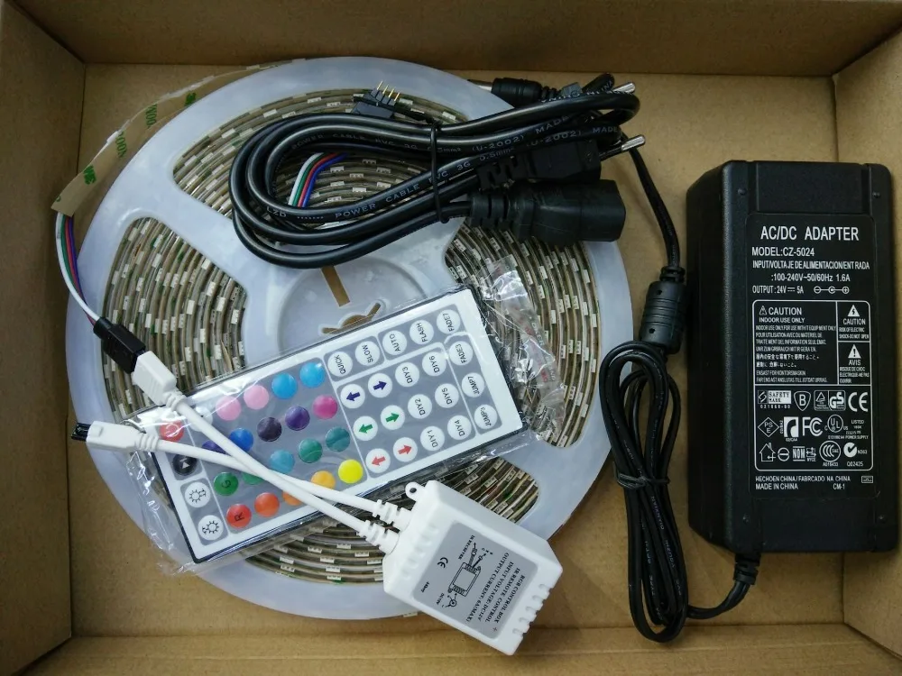 

24V hight bright 10M/roll 600LED RGB SMD 5050 Flexible WaterproofIP65/IP20 led Strip light +44key IR+ 24V 5A adapter LED Kit