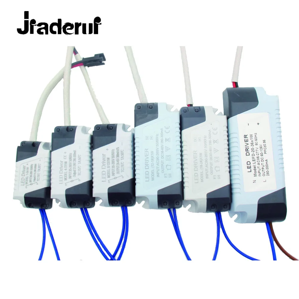 Jiaderui 300mA 1-36W Plastic Shell LED Driver AC90-265V Input Light Transformer Constant Current Power Adapter for LED Light