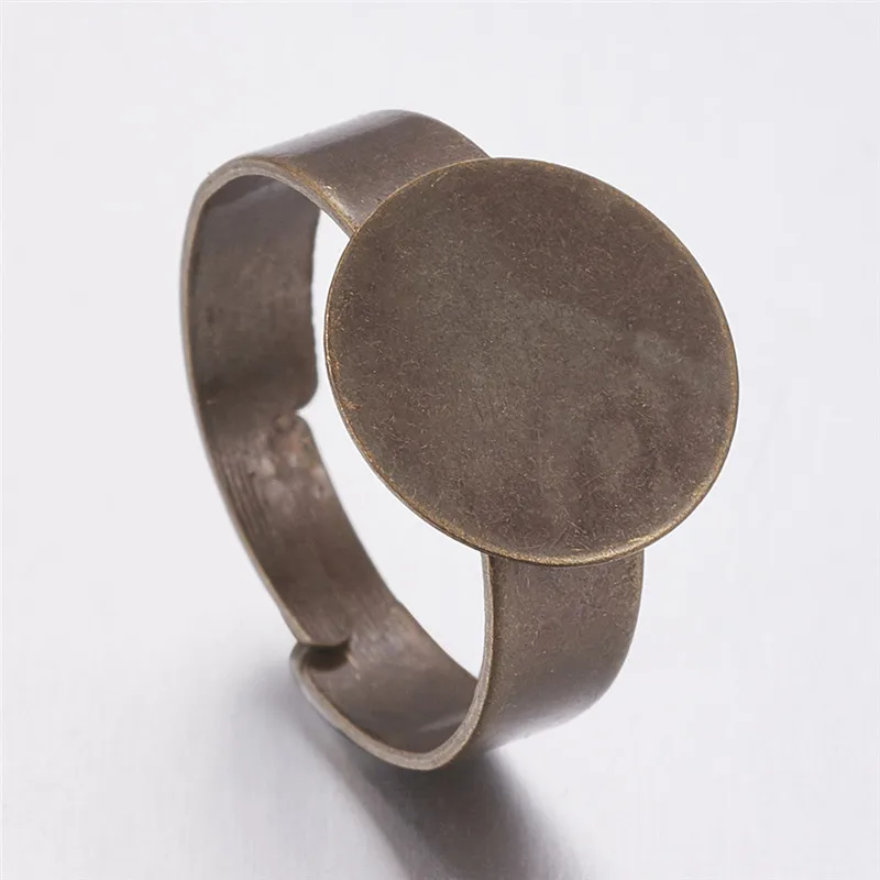 100pcs Tray:12mm Ring 18mm Adjustable Brass Pad Ring Bases for Jewelry Making DIY Finding