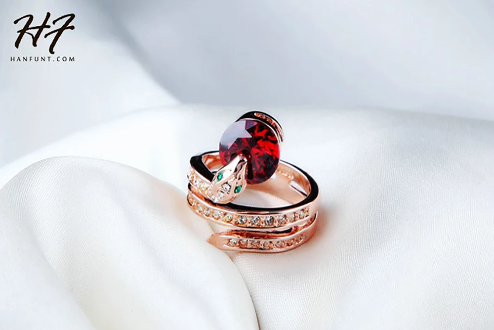 Top Qualität R149 Schlange Zeigen Wulst Ring Rose Gold Farbe Österreichischen Orange Kristalle Voll Größen Ringe für Frauen HotSale – Detail 6