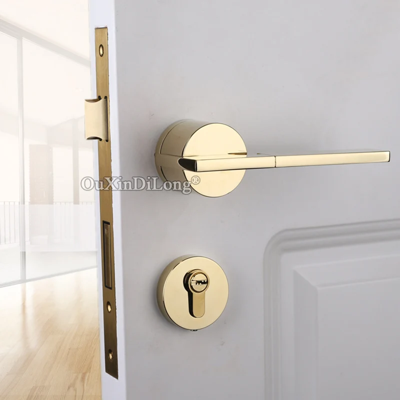 Luxury European Mute Mortise Door Lock Set Interior Entry Solid Wooden Silent Door Lever Lock for Living Room Bedroom Bathroom