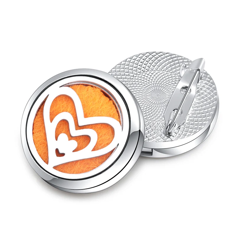 Heart Pattern Aroma Brooch Metal Pin Badge Stainless Steel Aromatherapy Essential Oil Diffuser Perfume Lockets Fashion Jewelry